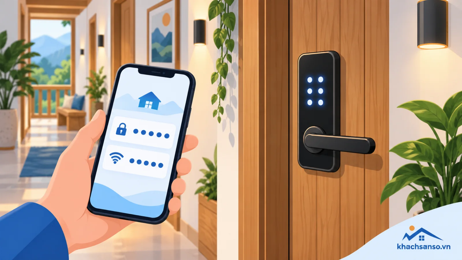 Khách mở cửa phòng bằng mật khẩu nhận qua tin nhắn